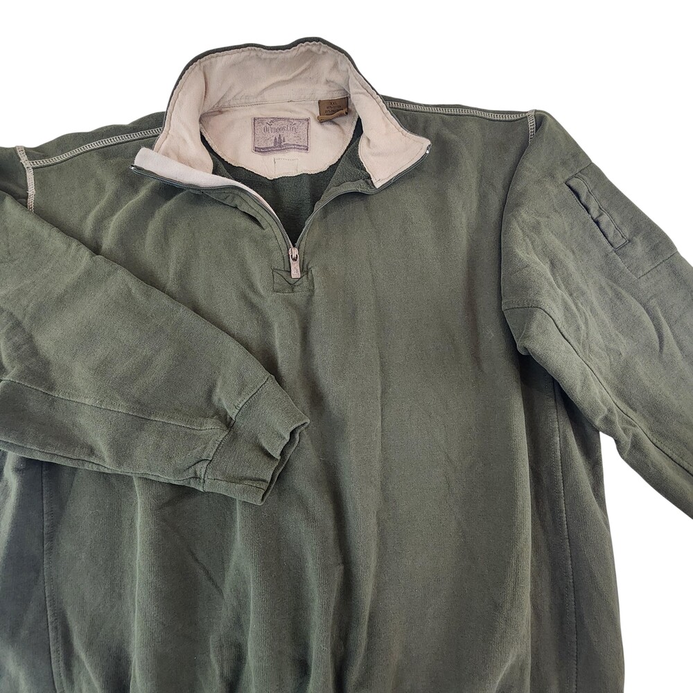 Outdoor Life Sweatshirt Mens 2XL Green 1/4 Zip Mock Neck Pockets Hunting